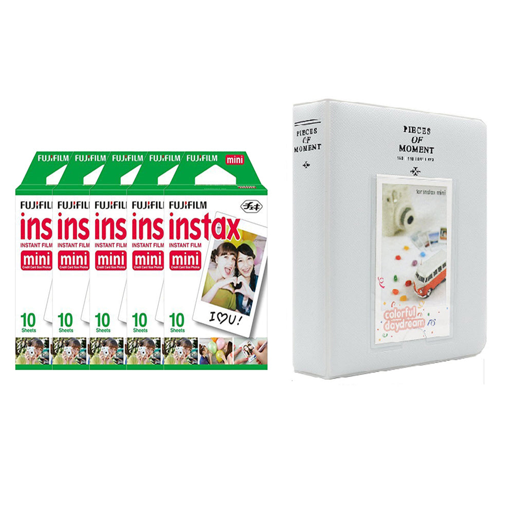 Fujifilm Instax Mini 5 Pack of 10 Sheets Instant Film with Instax Time Photo Album 64-Sheets Pearly White