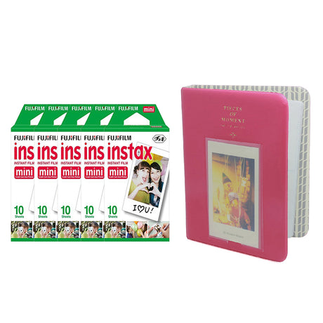 Fujifilm Instax Mini 5 Pack of 10 Sheets Instant Film with Instax Time Photo Album 64-Sheets Rose Red
