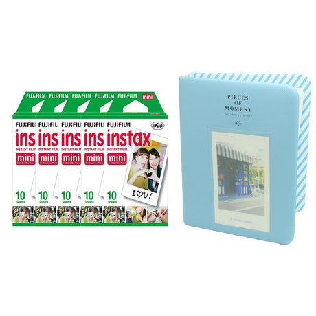 Fujifilm Instax Mini 5 Pack of 10 Sheets Instant Film with Instax Time Photo Album 64-Sheets Water Blue