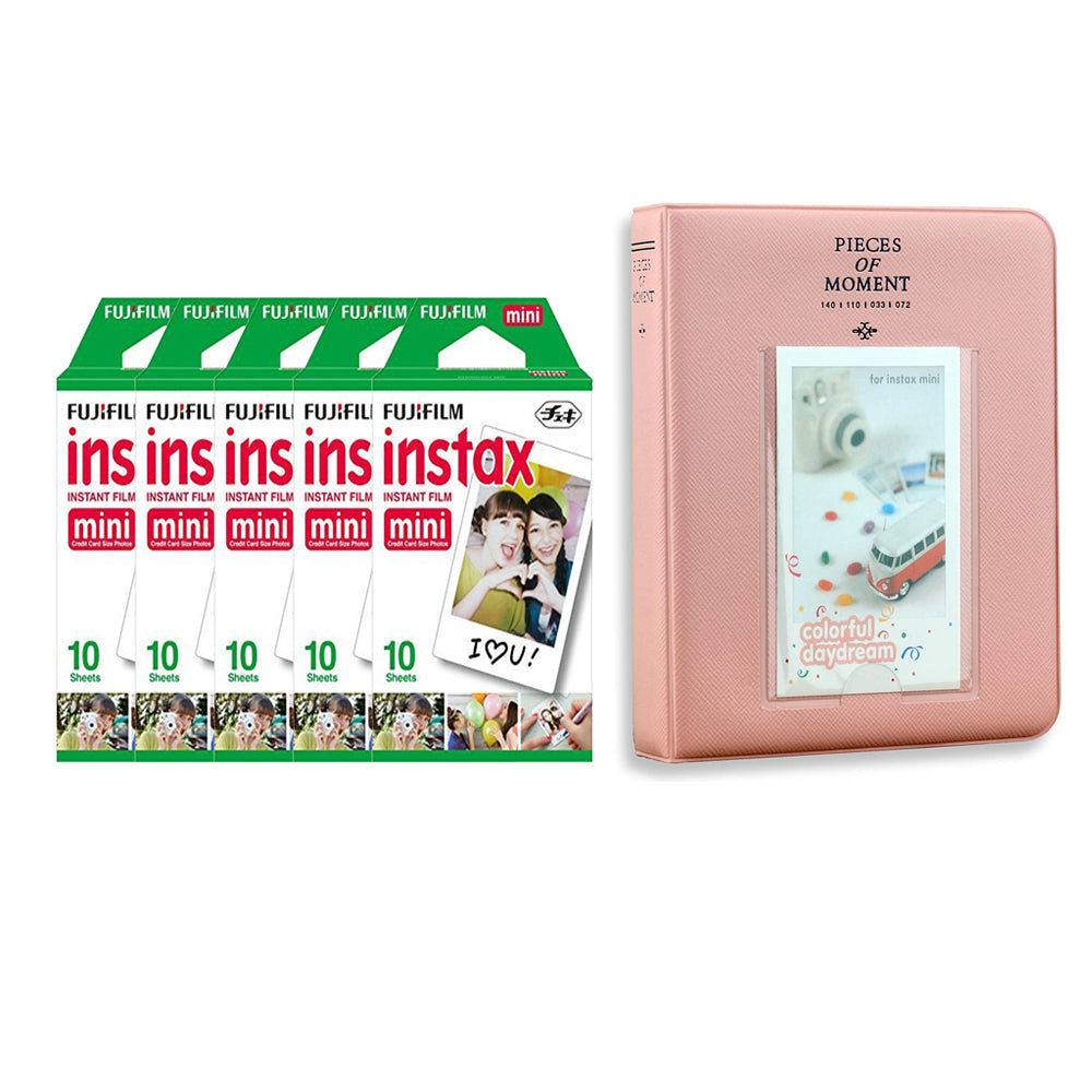 Fujifilm Instax Mini 5 Pack of 10 Sheets Instant Film with Instax Time Photo Album 64-Sheets Blush pink