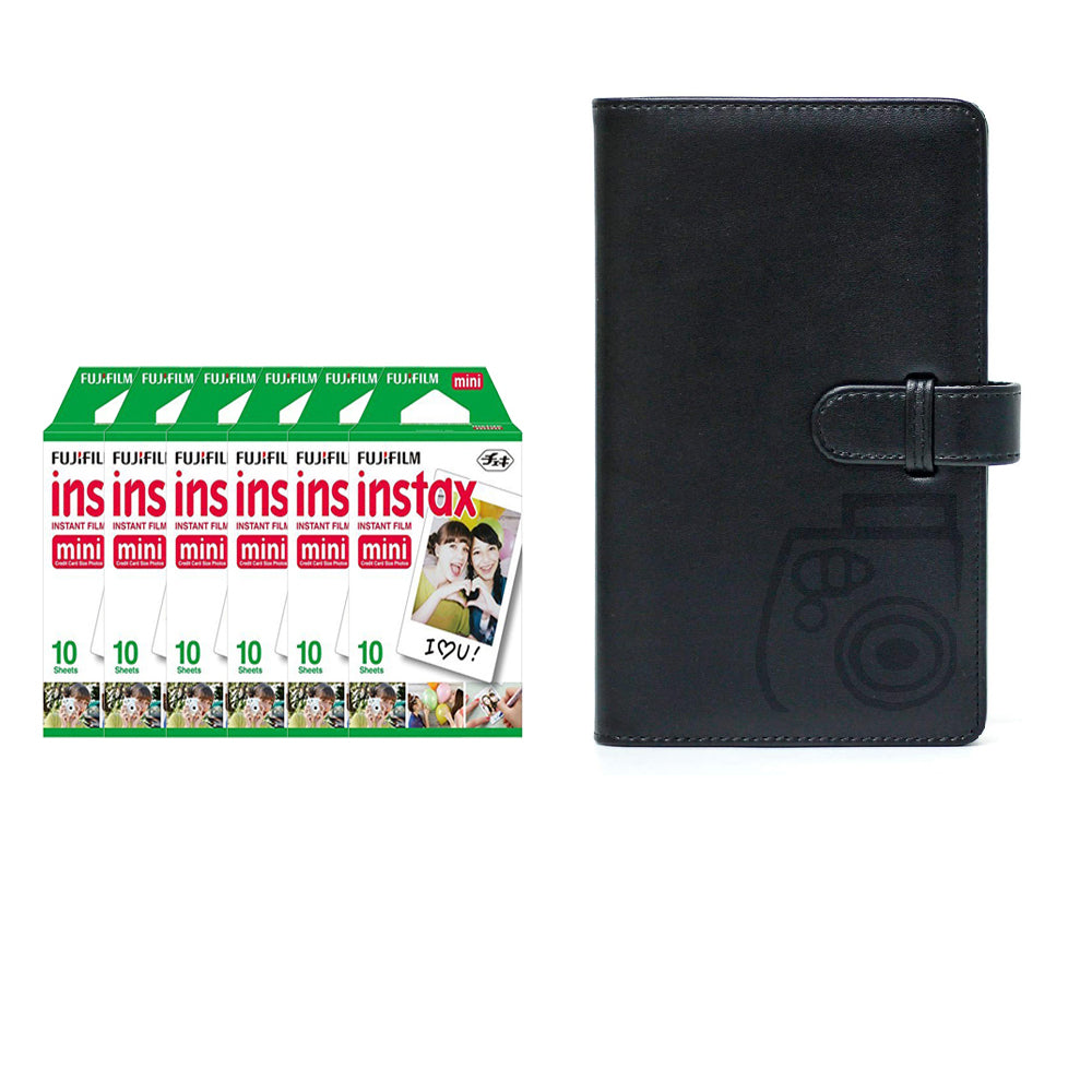 Fujifilm Instax Mini 6 Pack 10 Sheets Instant Film with 96-sheet Album for mini film Charcoal gray