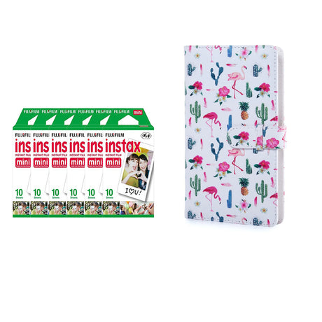 Fujifilm Instax Mini 6 Pack 10 Sheets Instant Film with 96-sheet Album for mini film Flamingo catus