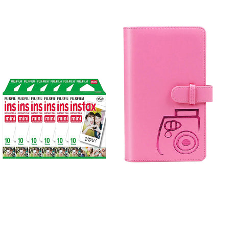 Fujifilm Instax Mini 6 Pack 10 Sheets Instant Film with 96-sheet Album for mini film Flamingo pink