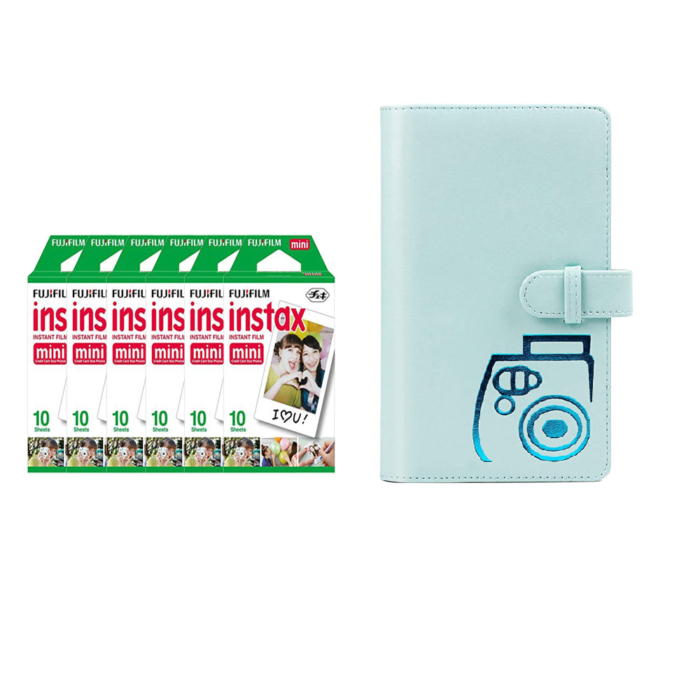 Fujifilm Instax Mini 6 Pack 10 Sheets Instant Film with 96-sheet Album for mini film Ice blue