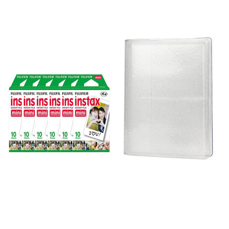 Fujifilm Instax Mini 6 Pack of 10 Sheets Instant Film with 64-Sheets Album For Mini Film 3 inch lce white