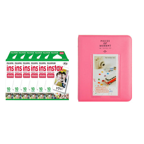 Fujifilm Instax Mini 6 Pack of 10 Sheets Instant Film with Instax Time Photo Album 64-Sheets Flamingo pink
