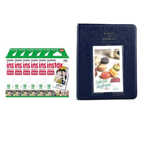 Fujifilm Instax Mini 6 Pack of 10 Sheets Instant Film with Instax Time Photo Album 64-Sheets Neavy Blue