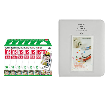 Fujifilm Instax Mini 6 Pack of 10 Sheets Instant Film with Instax Time Photo Album 64-Sheets Smokey White