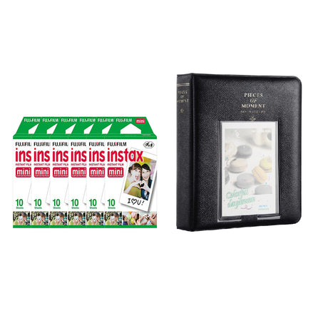 Fujifilm Instax Mini 6 Pack of 10 Sheets Instant Film with Instax Time Photo Album 64-Sheets Charcoal gray