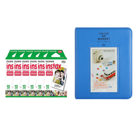 Fujifilm Instax Mini 6 Pack of 10 Sheets Instant Film with Instax Time Photo Album 64-Sheets Cobalt blue