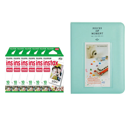 Fujifilm Instax Mini 6 Pack of 10 Sheets Instant Film with Instax Time Photo Album 64-Sheets Ice blue