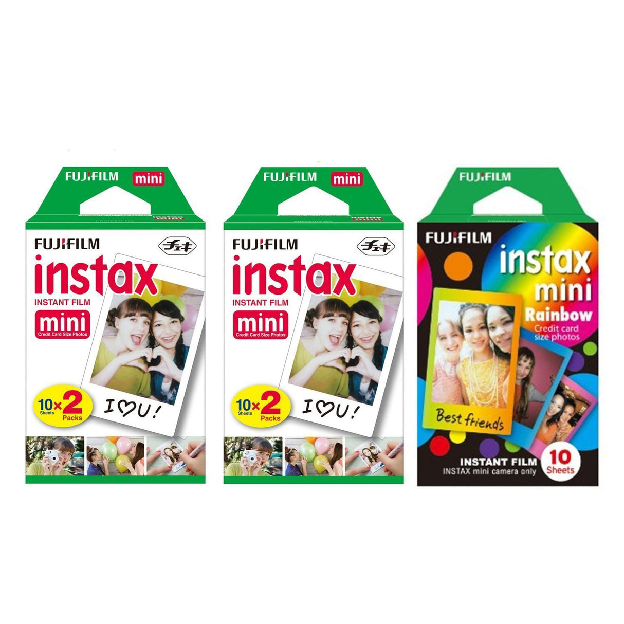 Fujifilm Instax Mini Film 10x1 Rainbow & 10x2 2 packs White border film ( 50 Sheets)