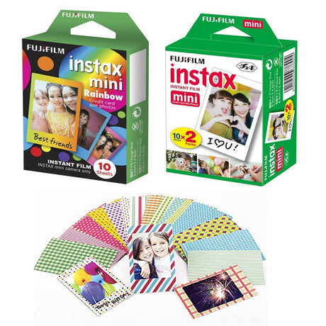 Fujifilm Instax Mini Film Rainbow 10, White 10x2 with 20 Decorative Stickers