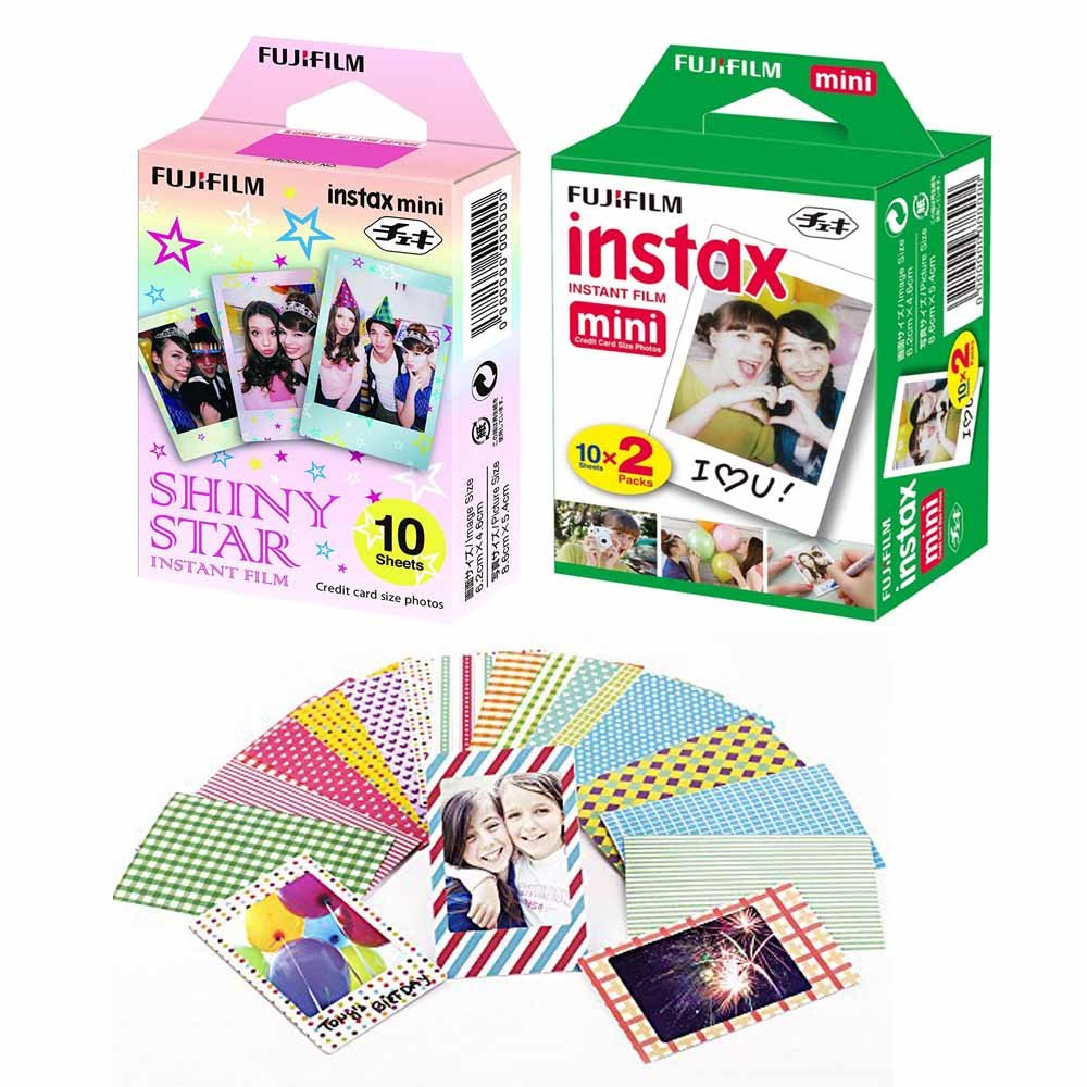 Fujifilm Instax Mini Instant Film Shiny Star10 Pack + White 20 Pack with 20 Decorative Skin Stickers (30 Shots)