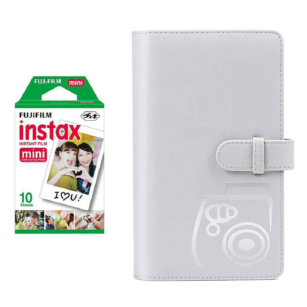 Fujifilm Instax Mini Single Pack 10 Sheets Instant Film with 96-sheet Album for mini film Smoky white