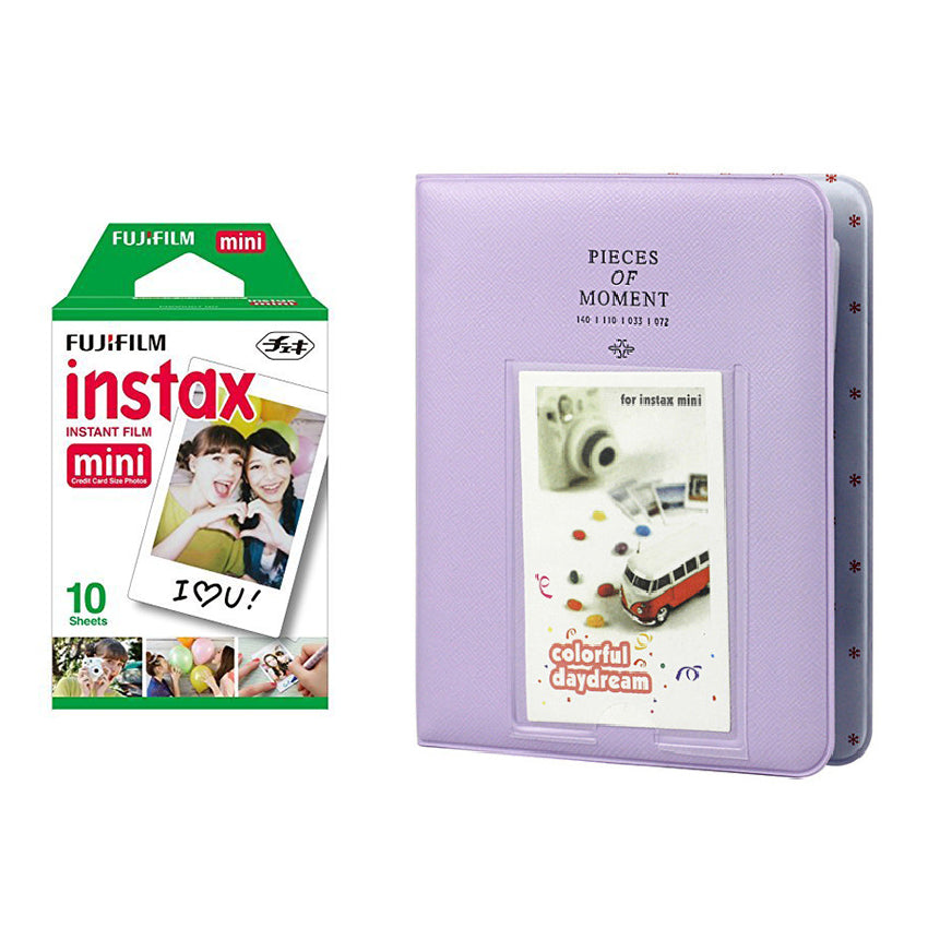 Fujifilm Instax Mini Single Pack 10 Sheets Instant Film with Instax Time Photo Album 64 Sheets Lilac purple