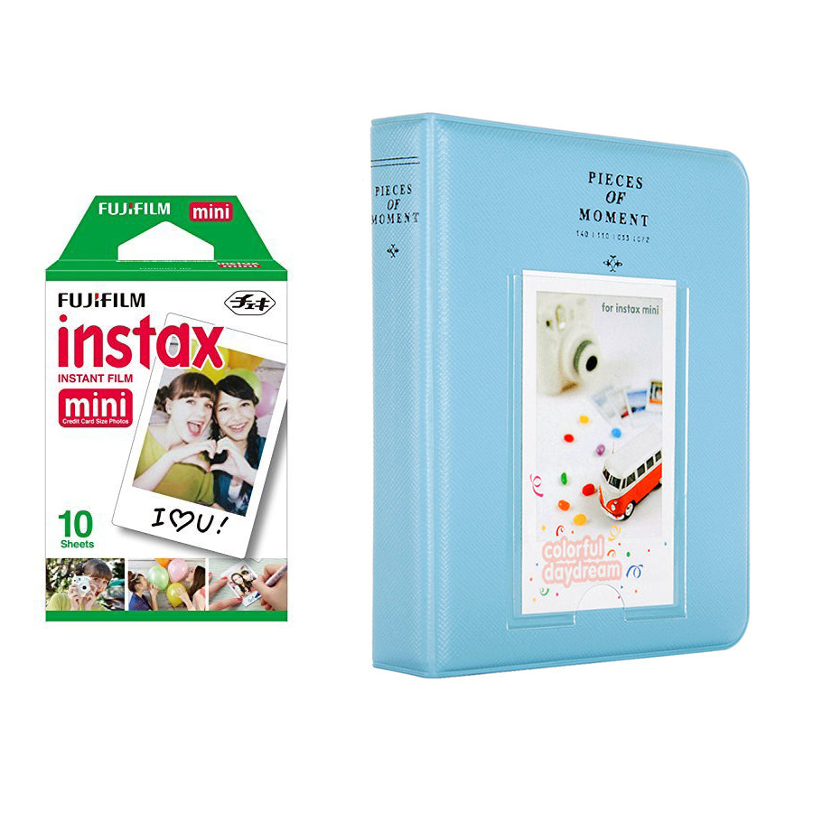 Fujifilm Instax Mini Single Pack 10 Sheets Instant Film with Instax Time Photo Album 64 Sheets sky blue