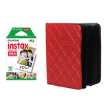 Fujifilm Instax Mini Single Pack 10 Sheets Instant Film with dimand Photo Album 64 Sheets Red