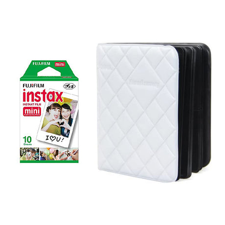 Fujifilm Instax Mini Single Pack 10 Sheets Instant Film with dimand Photo Album 64 Sheets White