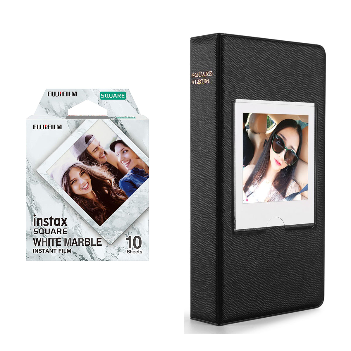 Fujifilm Instax square 10X1 white marble Instant Film With 64 sheet Album for square film