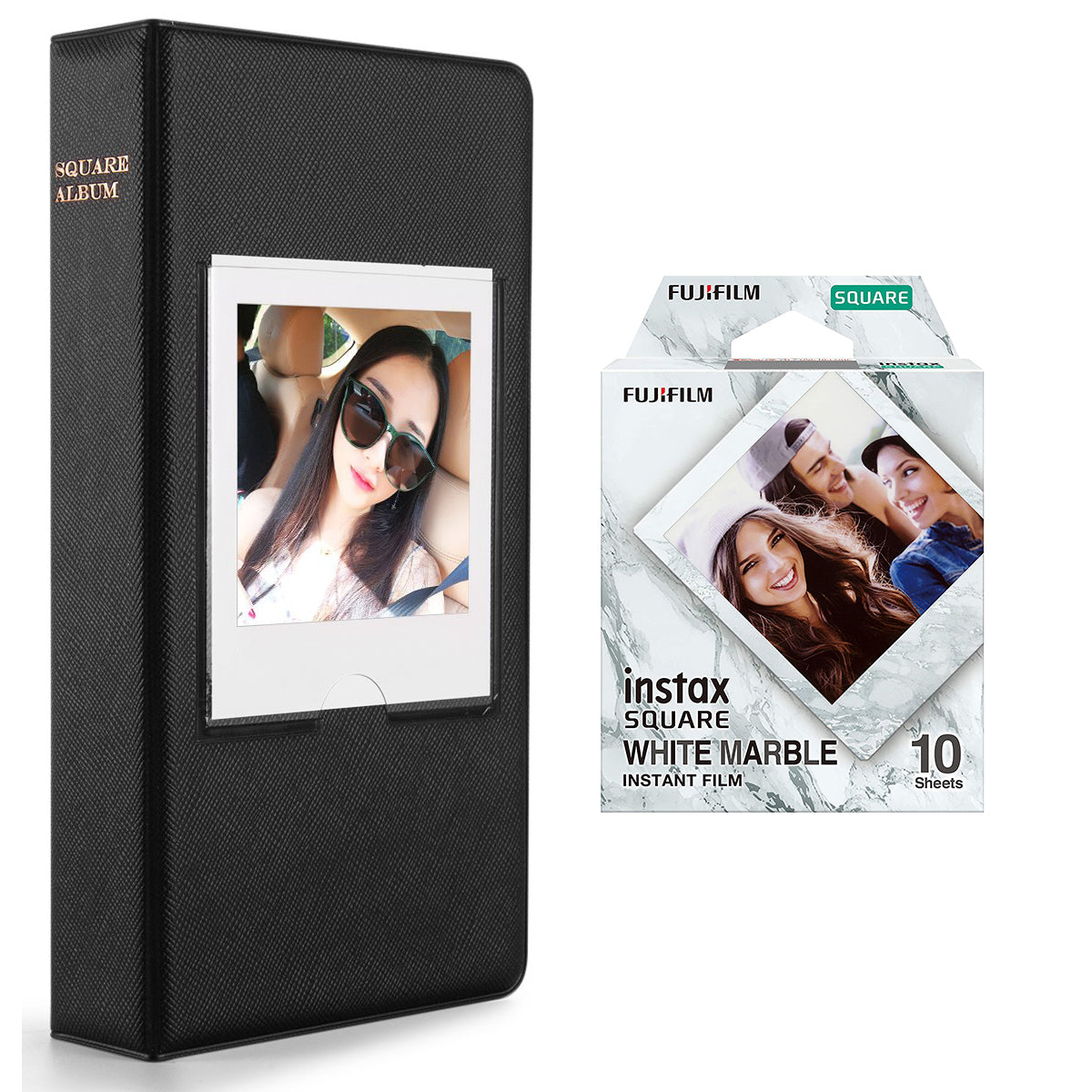 Fujifilm Instax square 10X1 white marble Instant Film With 64 sheet Album for square film