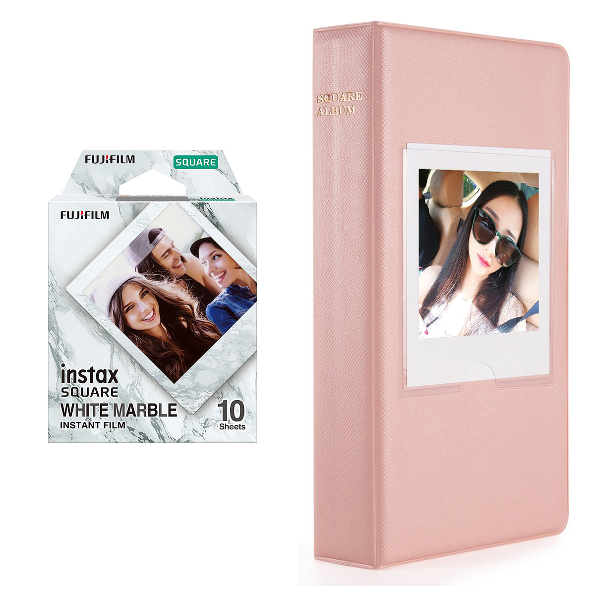 Fujifilm Instax square 10X1 white marble Instant Film With 64 sheet Album for square film