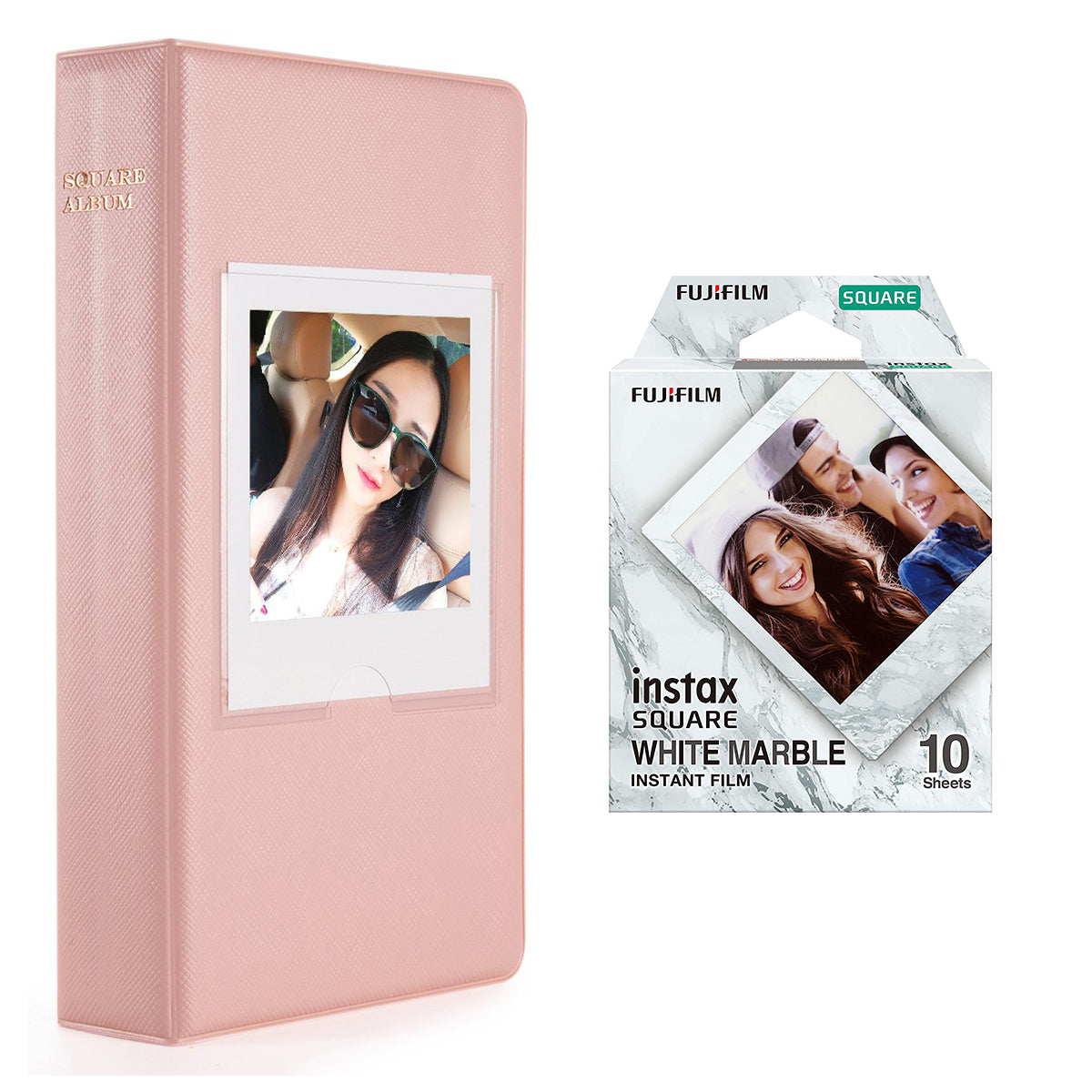 Fujifilm Instax square 10X1 white marble Instant Film With 64 sheet Album for square film