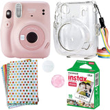 Fujifilm Instax Mini 11 Camera with Clear Case, Films and Stickers Bundle Blush Pink