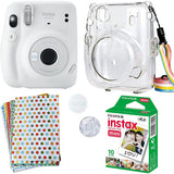 Fujifilm Instax Mini 11 Camera with Clear Case, Films and Stickers Bundle Ice White