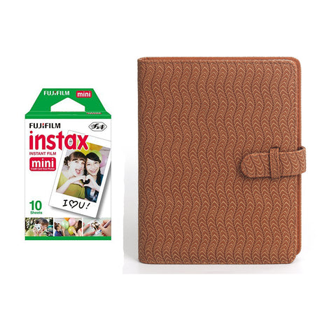 Fujifilm Instax Mini 10X1 Sheets Instant Film with 128-sheet Album for mini film (Brown Wave)