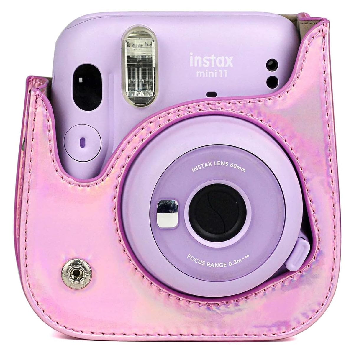 ZIKKON PU Leather Protective Camera Case Pouch for Fuji-Film Instant Insta-x Mini 11, Mini 9, Instant Camera Carrying Bag with Adjustable Shoulder Strap_Holographic Pink