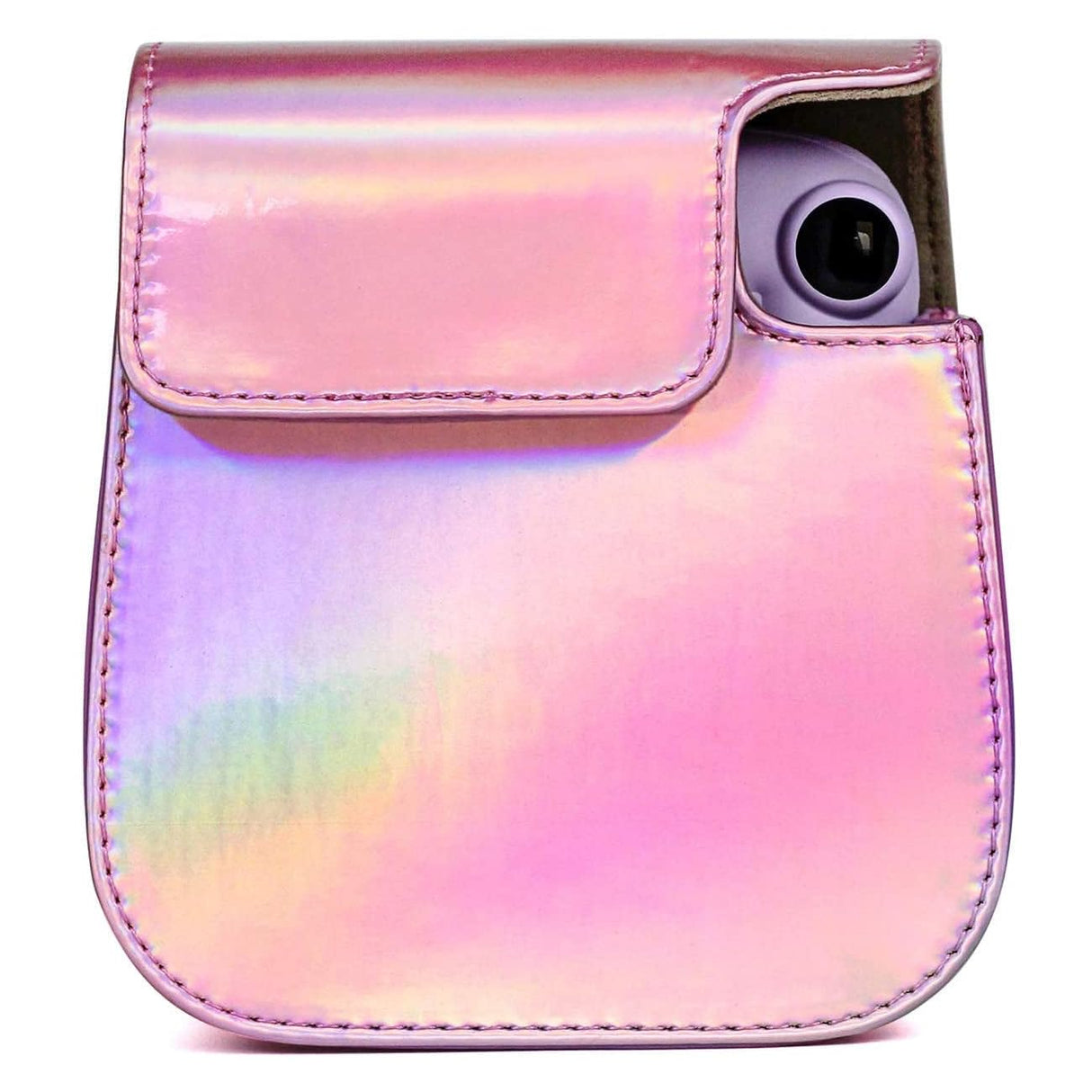 ZIKKON PU Leather Protective Camera Case Pouch for Fuji-Film Instant Insta-x Mini 11, Mini 9, Instant Camera Carrying Bag with Adjustable Shoulder Strap_Holographic Pink