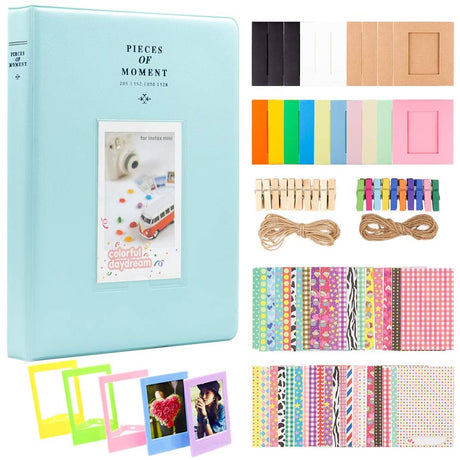 ZENKO 2x3 Inch Photo Paper Film Album Set for Instax Mini Camera, Polaroid Snap, Z2300, SocialMatic Instant Cameras & Zip Instant Printer (128 Pockets) Ice Blue