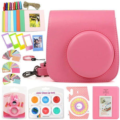 ZENKO Instant Camera Case for Mini 9 Instant camera with Color Filters, Photo Album, Stickers, Selfie Lens + More Flamingo Pink