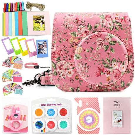 ZENKO for Instax Mini 9 8 Camera Accessories kit Bundle, Includes; Instax Instant Camera Case + Album + Frames & Stickers + Lens Filters + More Rose Pink