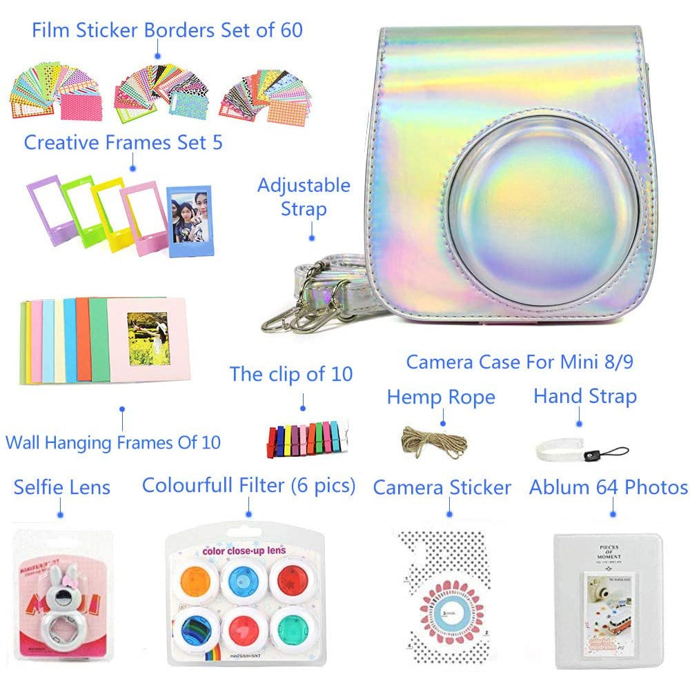 ZENKO for Instax Mini 9 8 Camera Accessories kit Bundle, Includes; Instax Instant Camera Case + Album + Frames & Stickers + Lens Filters + More