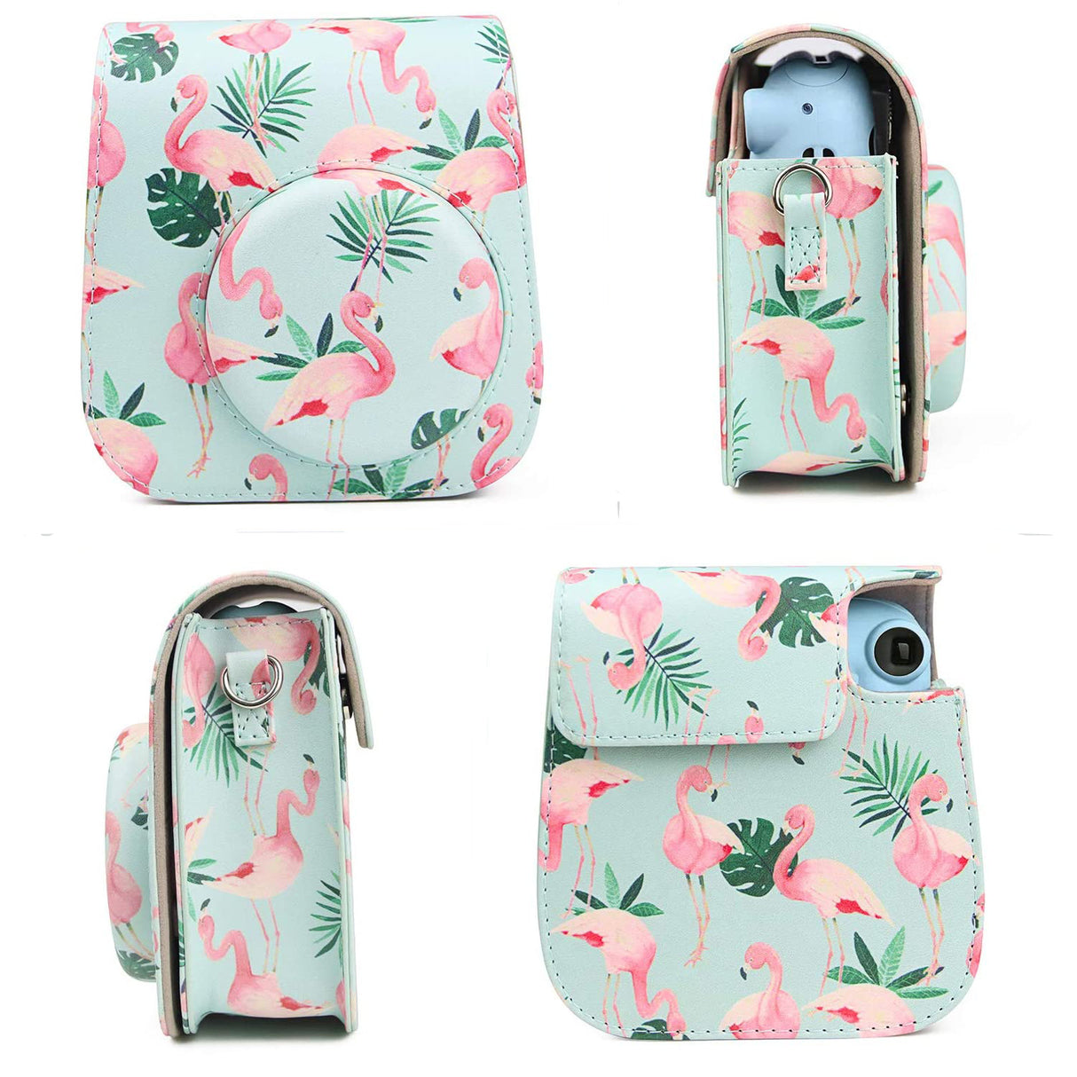 Zenko Instax mini 11 Camera PU Leather Banana Leaf Flamingo Case Bag