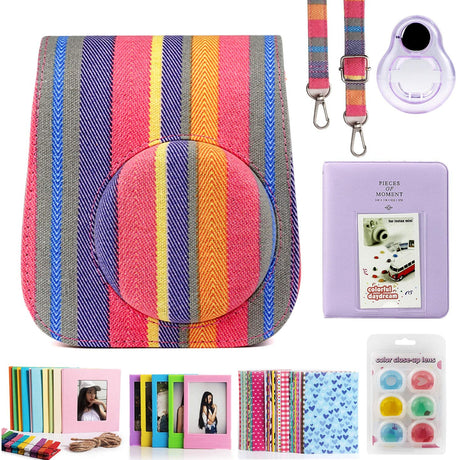 ZENKO Compatible Mini 11 Camera Case Bundle with Album, Filters Other Accessories (7 Items) Colorful Stripes