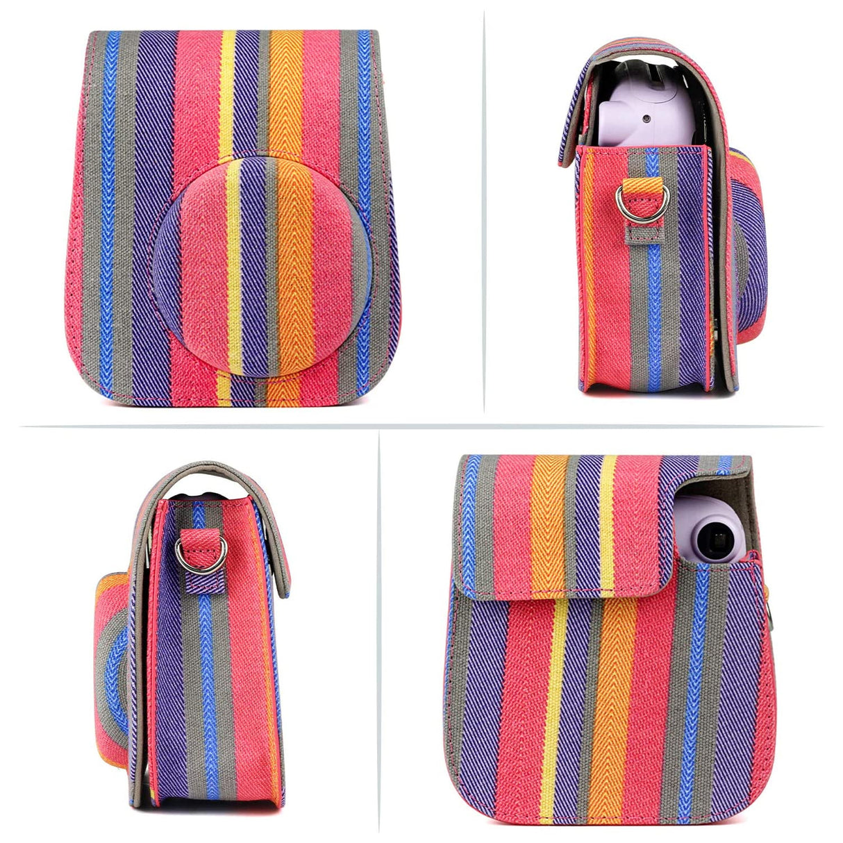 Zenko Instax mini 11 Camera PU Leather Colorful Stripes Case Bag 