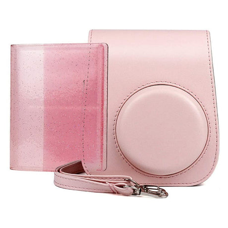 ZENKO Premium Leather Cover Protective Case Camera Bag with Removable Strap, Photo Album Compatible for Instax Mini 11 Instant Camera Pink