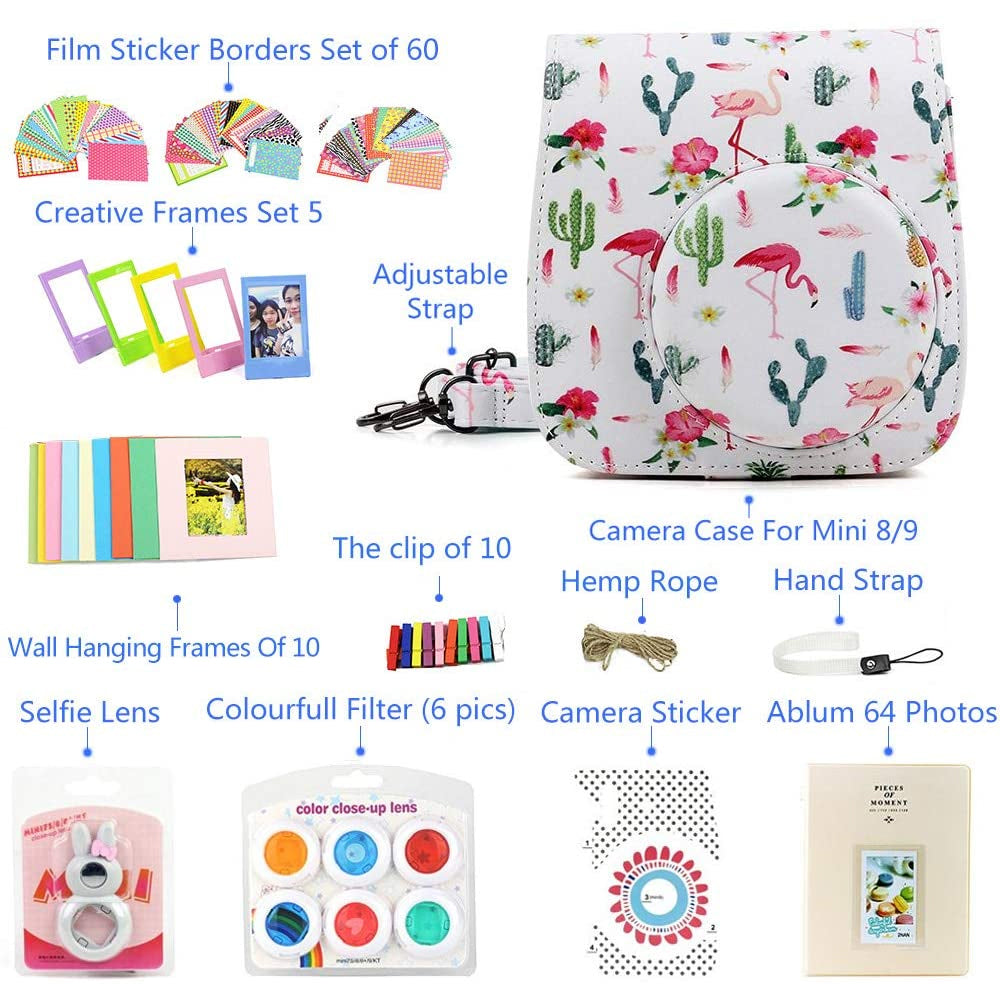 ZENKO for Instax Mini 9 8 Camera Accessories kit Bundle, Includes; Instax Instant Camera Case + Album + Frames & Stickers + Lens Filters + More