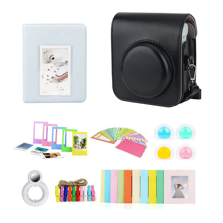 ZIKKON 7 in 1 Accessory Bundle for Mini 12 Instant Camera, Include PU leather Case, Mini Picture Album, Frames, DIY Stickers, Color Filter, Selfie Mirror, Paper Bunting(No Camera) - Black
