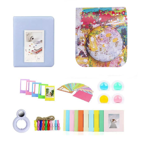 ZIKKON 7 in 1 Accessory Bundle for Mini 12 Instant Camera, Include PU Leather Case, Mini Picture Album, Frames, DIY Stickers, Color Filter, Selfie Mirror, Paper Bunting(No Camera) - Abstract oil painting

