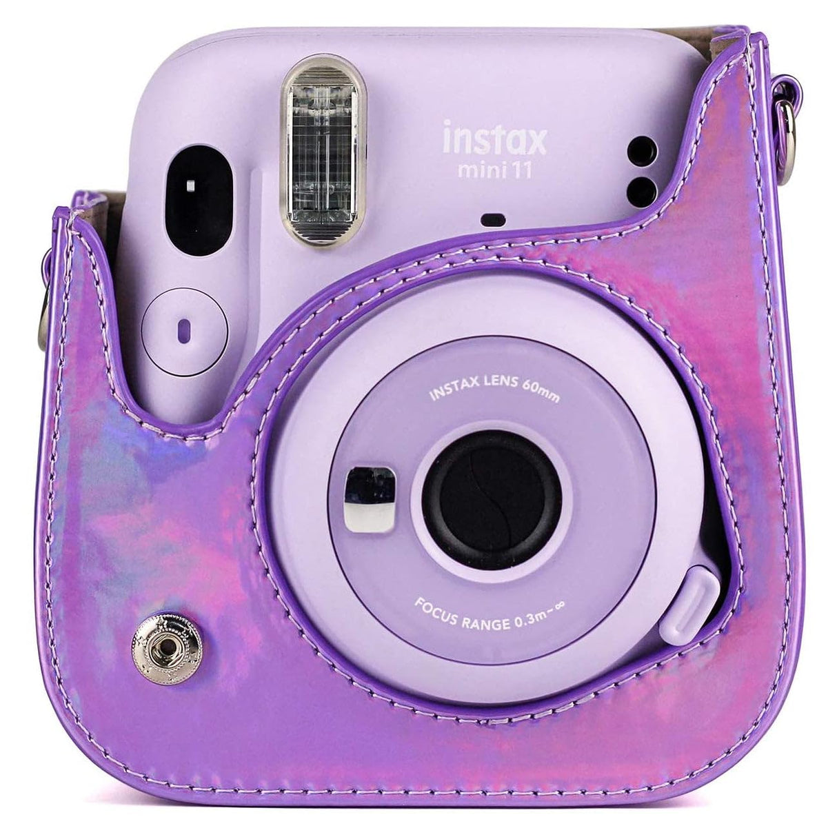 ZIKKON PU Leather Protective Camera Case Pouch for Fuji-Film Instant Insta-x Mini 11, Mini 9, Instant Camera Carrying Bag with Adjustable Shoulder Strap_Holographic Purple