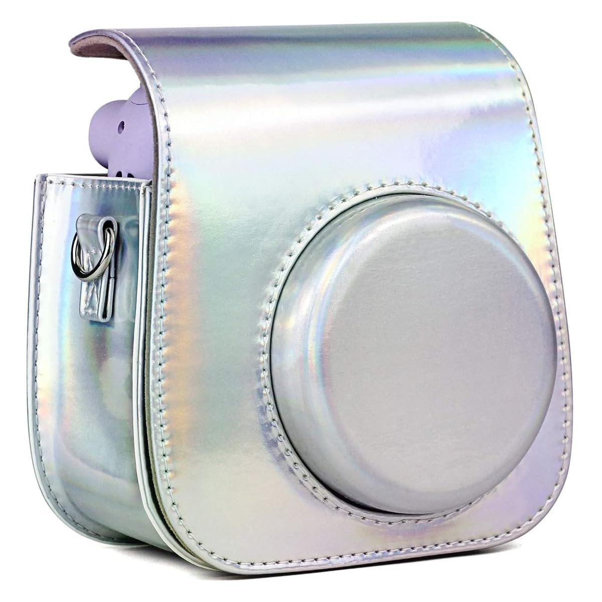 ZIKKON PU Leather Protective Camera Case Pouch for Fuji-Film Instant Insta-x Mini 11, Mini 9, Instant Camera Carrying Bag with Adjustable Shoulder Strap_Holographic Silver