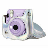 ZIKKON PU Leather Protective Camera Case Pouch for Fuji-Film Instant Insta-x Mini 11, Mini 9, Instant Camera Carrying Bag with Adjustable Shoulder Strap_Holographic Silver