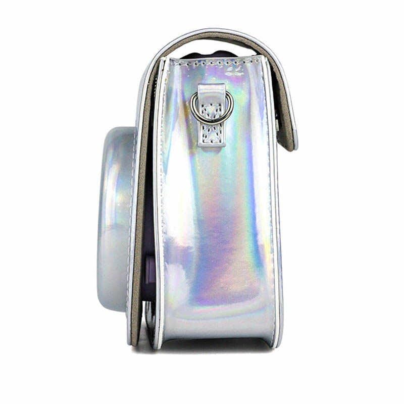 ZIKKON PU Leather Protective Camera Case Pouch for Fuji-Film Instant Insta-x Mini 11, Mini 9, Instant Camera Carrying Bag with Adjustable Shoulder Strap_Holographic Silver