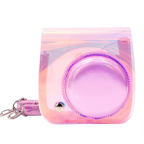 ZIKKON PU Leather Protective Camera Case Pouch for Fuji-Film Instant Insta-x Mini 11, Mini 9, Instant Camera Carrying Bag with Adjustable Shoulder StrapI ridescent Clear