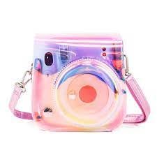 ZIKKON PU Leather Protective Camera Case Pouch for Fuji-Film Instant Insta-x Mini 11, Mini 9, Instant Camera Carrying Bag with Adjustable Shoulder StrapI ridescent Clear