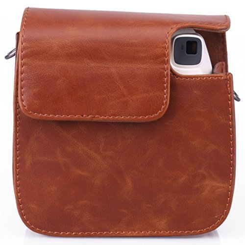 ZIKKON Protective Camera Case Compatible with Fuji-Film Instant Insta-x Mini 11/9/8 PU Leather Bag with Adjustable Shoulder Strap- Brown